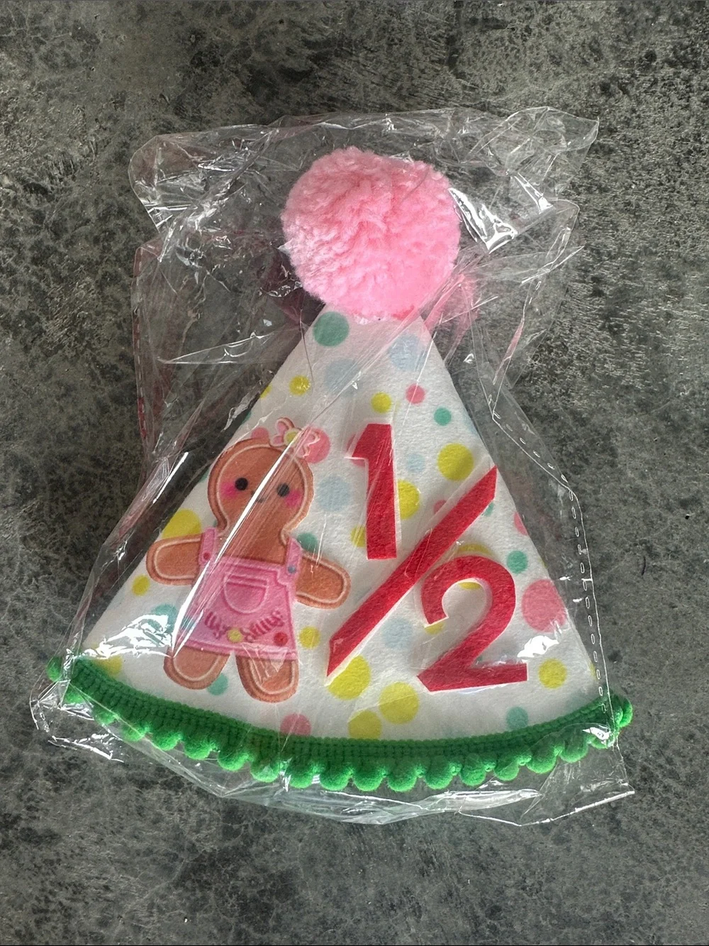 Gingerbread 1/2 Birthday Party Hat, Crib and Banner Set - Pink, Red & Green